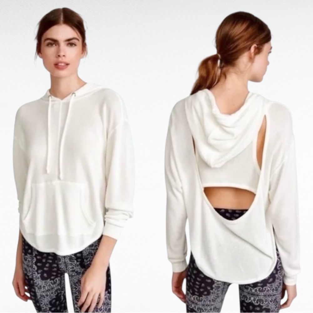Free People Movement Back Into It White Hoodie Open Back Yoga Workout Pullover